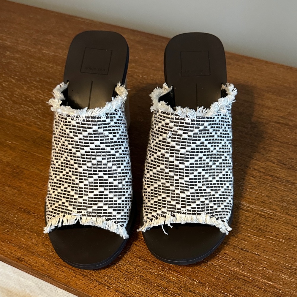 Dolce Vita Black and White Woven Mules